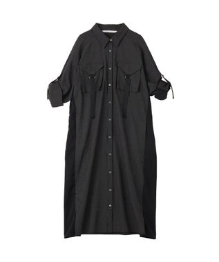 YECCA VECCA ミリタリーロングシャツワンピース Stripe