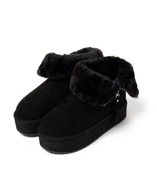 WEGO 【暖かい】折り返し厚底Fムートンブーツ ブラック