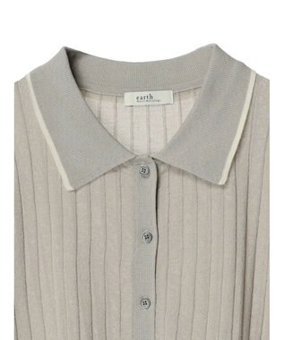 earth music&ecology ラインポロニットカーディガン Light Gray