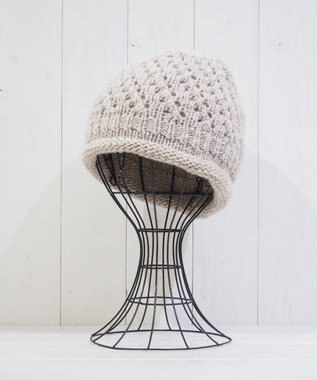 石田製帽 【防寒対策・日本製】ウールロールアップ ニット帽 ライトベージュ