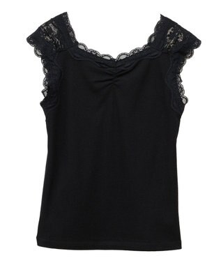 earth music&ecology ラメテレコショルダーレースタンクトップ Black