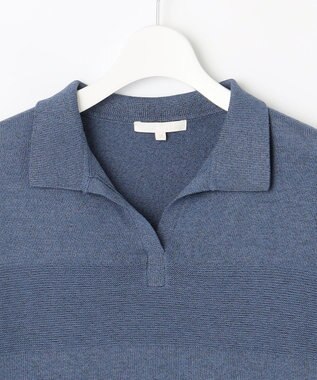 自由区 【洗える】ペーパーブレンドスキッパーポロ ニット ブルーグレー