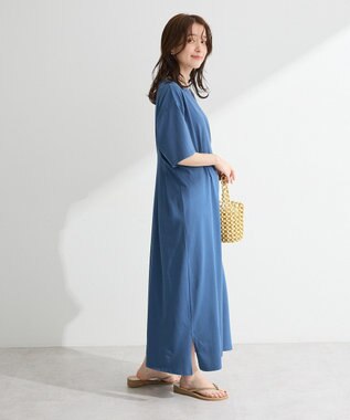 Green Parks 半袖タックカットワンピース Deep Blue