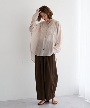 YECCA VECCA ドライタッチシアーバンドカラーシャツ Gray Beige