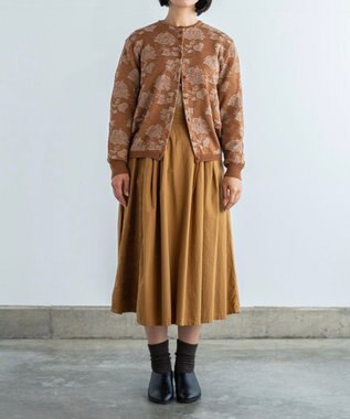 muuc 〈高品質スーパー120S極細ウールニット〉フラワージャカードのミドルゲージカーディガン ブラウン