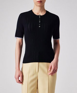  【洗える】リブアイレット 半袖ニット