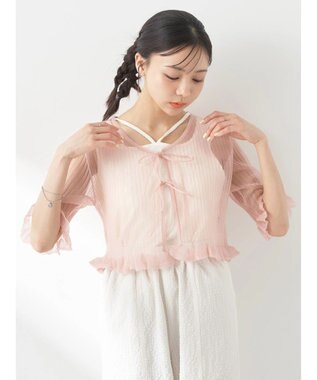 earth music&ecology シアーラメフリルカーディガン Pink