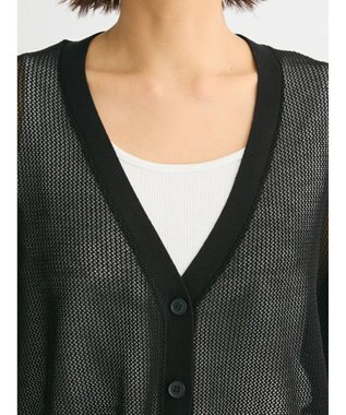 Green Parks メッシュミディ丈ニットカーディガン Black