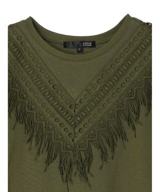 Green Parks ・ＳＵＧＡＲ　ＳＰＯＯＮ　フリンジフレンチＴシャツ Khaki