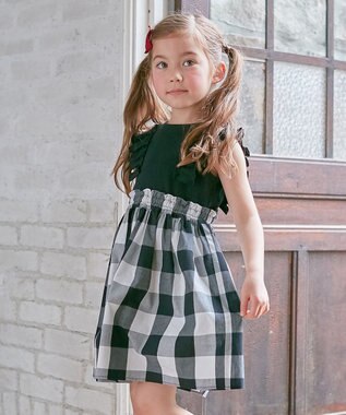 ANY KIDS チェック ドッキング ワンピース ブラック×ギンガムチェック