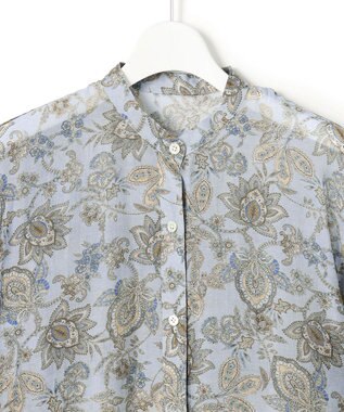 23区 【先行予約】Ericaキャラコ  ペイズリープリント シャツワンピース サックス系