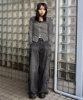 WEGO サイドリボンカットジップパーカー 柄1