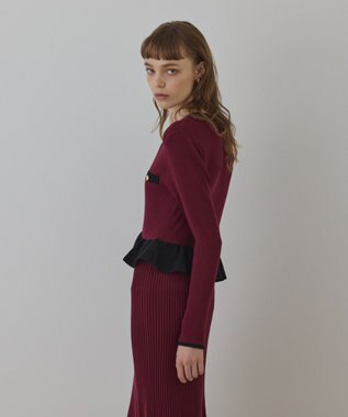 GRACE CONTINENTAL バイカラーニットワンピース ボルドー