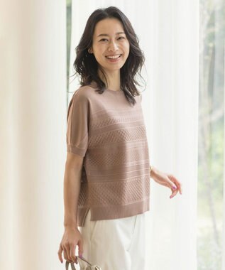J.PRESS LADIES S 【洗える】LACY ニットプルオーバー ローズピンク系