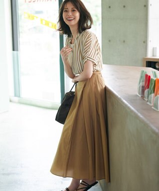 23区 L 【WEB&一部店舗限定/洗える】ストライププリント シフォン ブラウス キャメル系