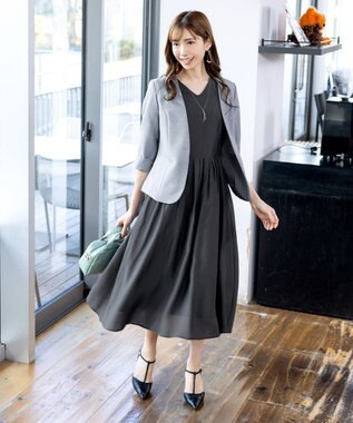 Tiaclasse L 【洗える】大人上品なシアータックワンピース チャコールグレー