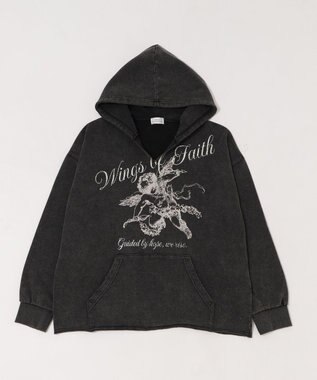 WEGO 【ユニセックス着用ITEM】ヴィンテージグラフィックキーネックプルパーカー ブラックその他