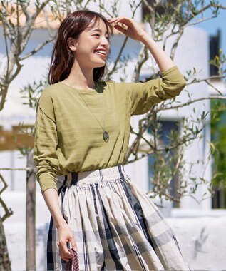 Tiaclasse 【インナーセット・洗える】ボーダー編みシアーニットアンサンブル ライム