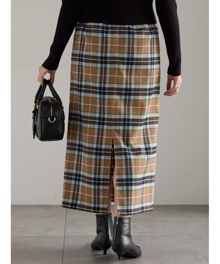 Te chichi チェックナロースカート キャメル