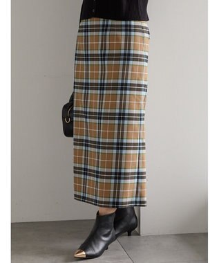 Te chichi チェックナロースカート キャメル