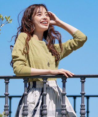 Tiaclasse 【インナーセット・洗える】ボーダー編みシアーニットアンサンブル ライム