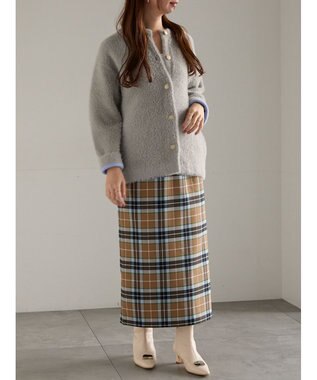 Te chichi チェックナロースカート キャメル