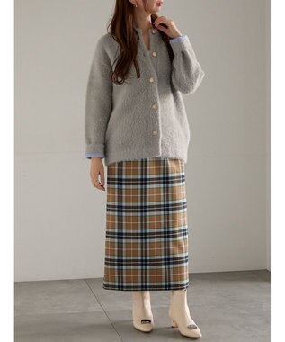 Te chichi チェックナロースカート キャメル