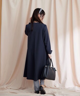 Tiaclasse 【ダブルストレッチ・洗える】ノーカラーAラインコート ネイビー