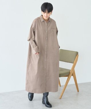 AMERICAN HOLIC コーデュロイシャツワンピース Gray Beige