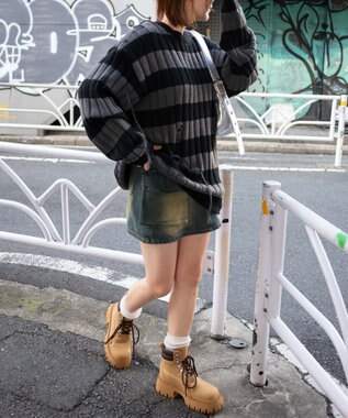 WEGO ボーダーワイドリブダメージニット スミクロ