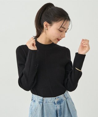 earth music&ecology やわらかタッチハイネックリブニットプルオーバー Black