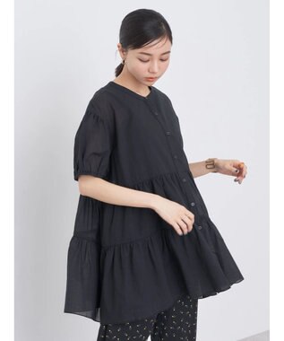 earth music&ecology 綿ローンティアードチュニック Black