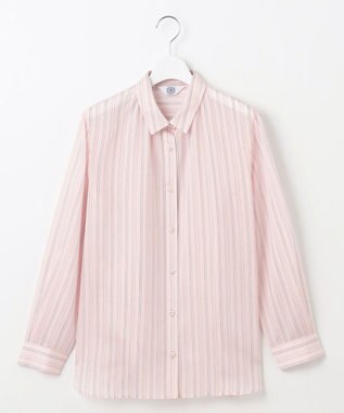 J.PRESS LADIES 【洗える】ランダムストライプ シャツカラー ブラウス ピンクストライプ系