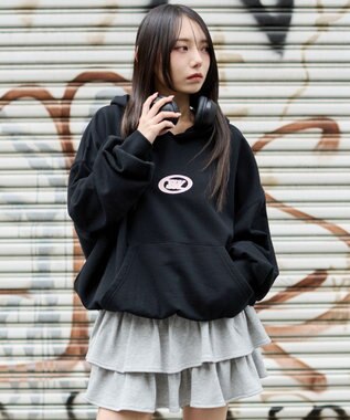 WEGO 【ユニセックス着用ITEM/裏起毛】バルーンクロップドグラフィックプルパーカー ブラック