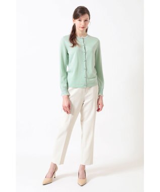 DAKS キュプラ混クルーネックカーディガン ミニフリル袖 シルトグリーン