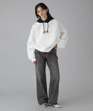 WEGO 【ユニセックス着用ITEM/MLサイズ展開】ワンポイントバイカラープルパーカー ホワイト