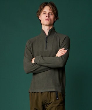 JOSEPH ABBOUD MOUNTAIN 【吸湿発熱/ソフト】ソフトウォームワッフル ハーフジップ カットソー カーキ系