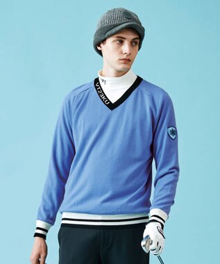 23区GOLF 【MEN】【手洗い可】裏地付き Vネックニット サックスブルー系