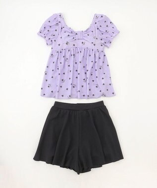 ANY KIDS 総柄 セパレート水着 ラベンダー×ブラック（ハート）