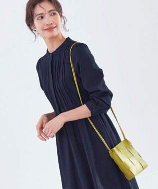 Tiaclasse 【洗える】バンドカラーチェック柄シャツワンピース ネイビー