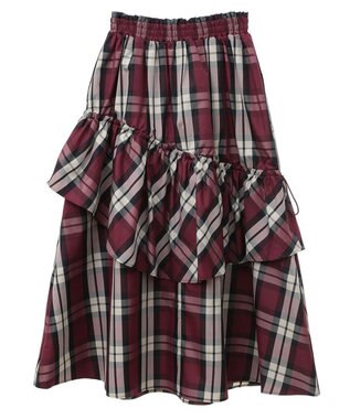 Green Parks ・ＳＵＧＡＲＳＰＯＯＮチェックドロストティアードスカー Bordeaux
