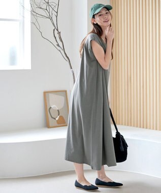 Tiaclasse 【洗える】フレンチスリーブカットソーワンピース グレー