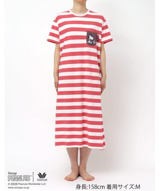 WACOAL PEANUTS ネグリジェ 4分袖 ワンピース 綿100%(本体) スヌーピー レディース FNT166 /ワコール レッド