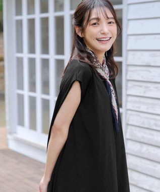 Tiaclasse 【洗える】フレンチスリーブカットソーワンピース ブラック