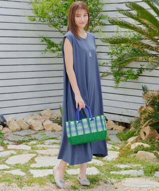 Tiaclasse 【洗える】フレンチスリーブカットソーワンピース ブルー