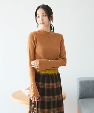 CRAFT STANDARD BOUTIQUE 洗える/とてもち袖フレア釦ボトルネックニットプルオーバー/24AW
