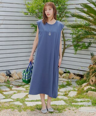 Tiaclasse 【洗える】フレンチスリーブカットソーワンピース ブルー