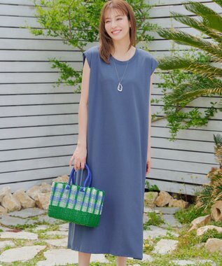 Tiaclasse 【洗える】フレンチスリーブカットソーワンピース ブルー