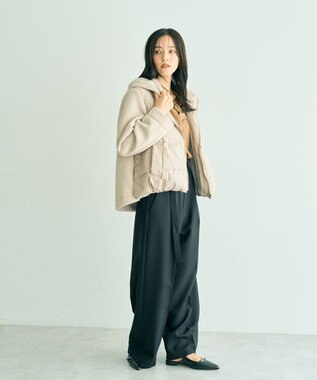 YECCA VECCA 中綿×カットボンディングZIPフーディー Gray Beige