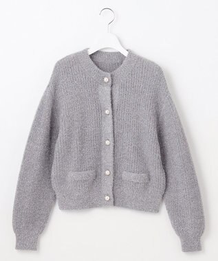 Feroux 【洗える】ラメシャギー カーディガン ライトグレー系